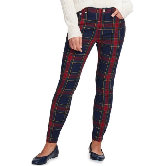 blue plaid skinny pants